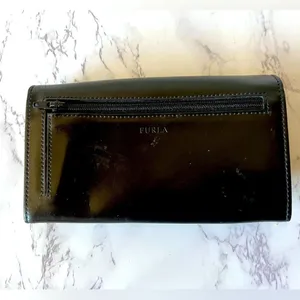 Furla Black Leather Long Wallet 7”x4” Vintage Authentic Clutch thumbnail 2