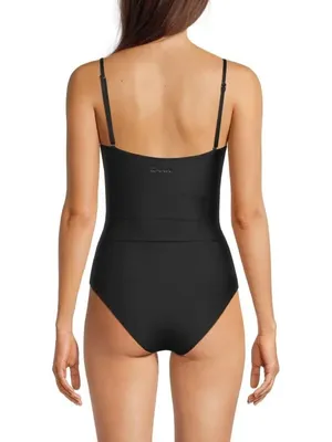 GANNI womens Black Ruched‎ Accent One Piece Swimsuit size 38 - 6 thumbnail 2