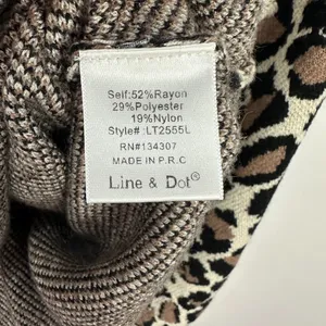 Line & Dot Leopard Sweater Womens Large Tan Black Mock Neck‎ Balloon Sleeve thumbnail 5