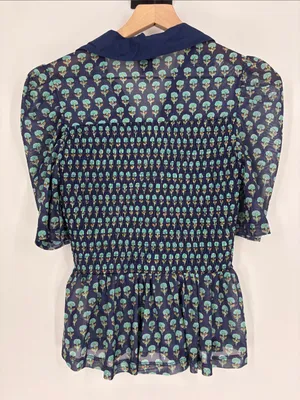 Maeve blue small smocked sheer top thumbnail 5