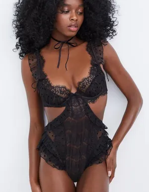 For Love & Lemons Delicate Lace Teddy Noir thumbnail 1