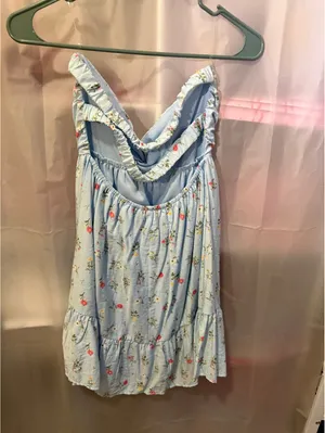 TIMING Light Blue Floral Strapless Mini Dress with Cutout Detail, Size Small thumbnail 3