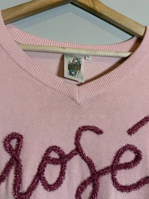 Queen Of Sparkles Rosé All Day Queen Knit Sweater Womens Large Pink Sequins Wine thumbnail 6