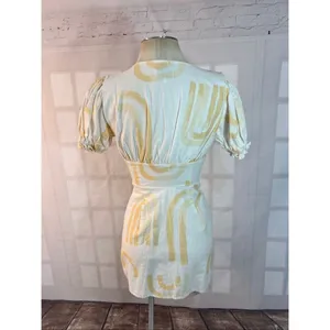 Sabo Skirt White Linen Cotton Button Down Puffed Sleeve Mini Dress Size XS thumbnail 6