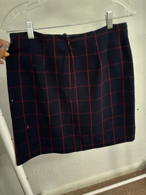 LOFT Navy and Red Checkered A-Line Skirt thumbnail 2