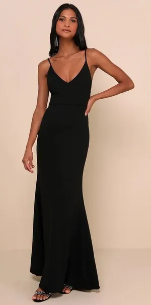 Lulus Infinite Glory‎ Maxi Dress Women Small Black V Neck Mermaid Formal Gown thumbnail 1