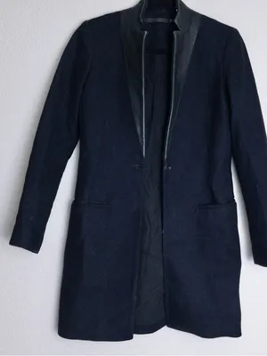 AllSaints Lorie Wool Long Coat 2 Ink Black Slim Fit Single Breasted Leather thumbnail 3
