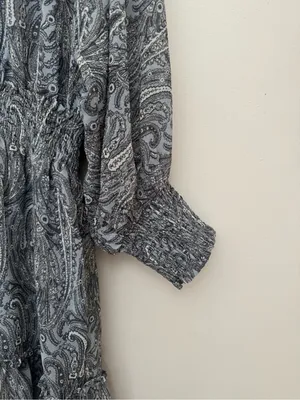 Lovestitch Paisley Boho Peasant Mini Dress Women’s Large Blue Gray Tassel NWT thumbnail 4