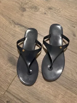 Tory Burch Navy Jelly Logo Thong Sandals with Gold Emblem thumbnail 3