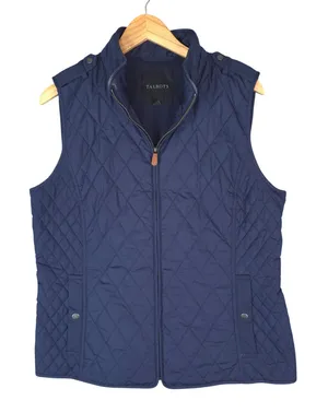 Talbots Quilted Vest Women Large Navy Blue Diamond Fleece Lined Full Zip thumbnail 1