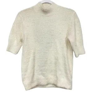Marled Women's Medium White Mock neck short sleeve Fuzzy Lashes Textured thumbnail 1