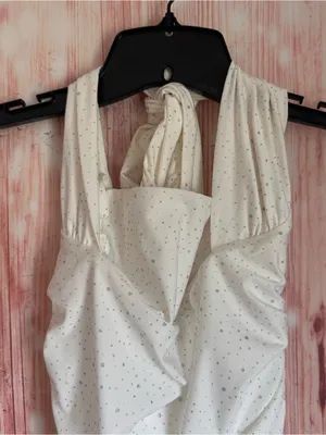Lucy in the Sky Boop Rhinestone Bodycon Mini Dress White Ruched Halter Party M thumbnail 4