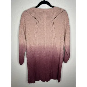 Torrid Sweater Womens 2X Pink Ombre V Neck Open Knit 3/4 Sleeve Cable Tunic thumbnail 5