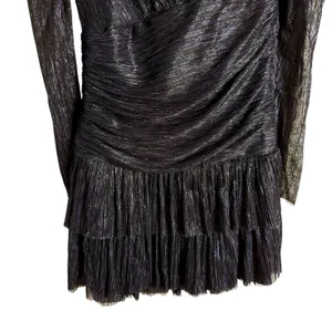 Sabina Musayev Brenda Navy Blue Metallic Long Sleeve Mock Neck Mini Dress Small thumbnail 10