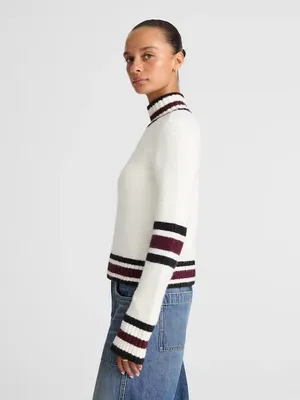 Madewell Ribbed-Trim Mockneck Sweater jet black stripe super soft Size XXS NWT thumbnail 3