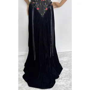Late 80s Jeannie Nitro Gothic black velvet silk floral embroidered corset gown s thumbnail 13