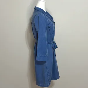 Old Navy Shirt Dress Blue Fortune Tencel Lyocell Utility Tie Waist Work CasualS thumbnail 3