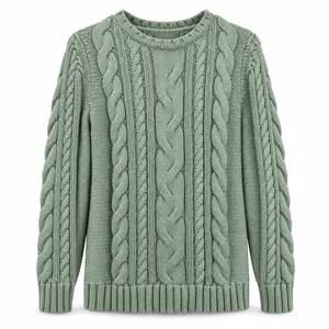LL Bean Sage Green Double L Mixed Cable Crew Neck Pullover Cotton Sweater XS thumbnail 12