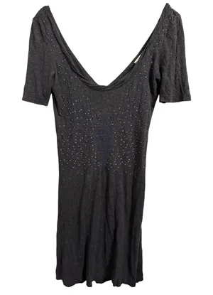 Free People Dark Gray Studded Open‎ Back Knit Mini Dress thumbnail 1