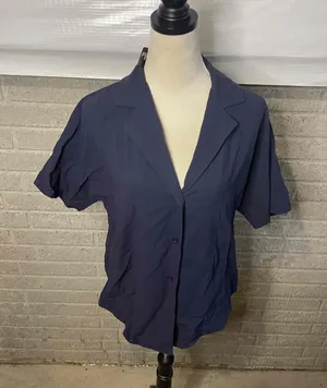 NWT Amazon Womens Navy Blue Oversized Short Sleeve Button Down Shirt Size Small‎ thumbnail 1