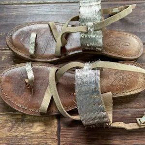Freebird by Steven Ocean Sandals Leather Loop Ankle Strap Textured Metallic 7.5 thumbnail 3