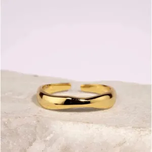 Boutique NEW 14k Yellow Gold Wave Ring | Gold‎ Plated Sterling Silver thumbnail 3