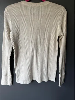 Aerie Cream Waffle Knit Henley Long Sleeve Thermal Top Size M thumbnail 7