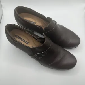 Clarks Collection Brown Leather Shooties Block Heel Ankle Boots‎ Sz 8 thumbnail 2