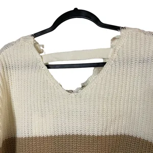 Moon & Madison Women's Striped‎ Distressed V-Neck Pullover Sweater Size XS thumbnail 12