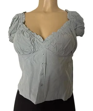 Blush Light Green Smocked Puff Sleeve Crop Top Size L Y2K Summer thumbnail 1