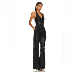 Amanda Uprichard‎ X Revolve Isadore Faux Leather Jumpsuit in Black size small thumbnail 2