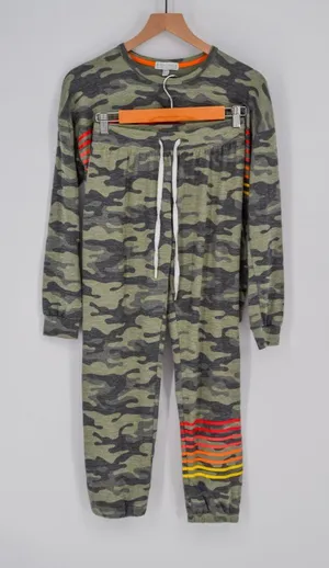 PJ Salvage Camo Rainbow Stripe Lounge Set Sweatshirt & Joggers XS thumbnail 1