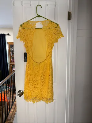 Lulu's Yellow Lace Short Sleeve Cocktail Dress thumbnail 2