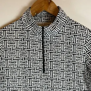 IBKUL Womens Small Black White Greek Key Quarter Zip Sun Shirt Long Sleeve UPF50 thumbnail 10