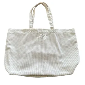 Sezane Corduroy Tote bag beige Velvet Striped thumbnail 1