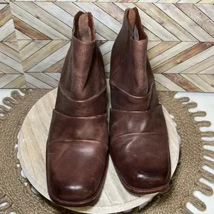 Kork Ease Brown Leather Kissel Ankle Boots Wrinkle Slouch‎ Block Heel 6M Comfy thumbnail 2