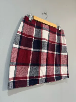 Brick/Navy Unbranded Flannel Plaid Skirt Size L EUC thumbnail 2