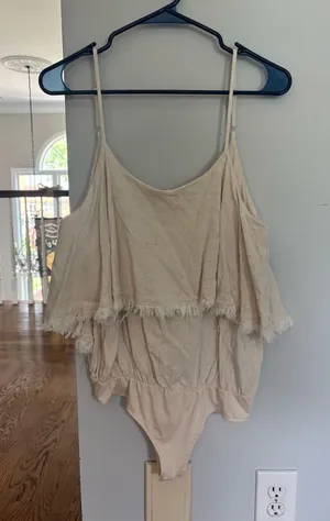 Ruffled Body Suit Tan Size L thumbnail 1