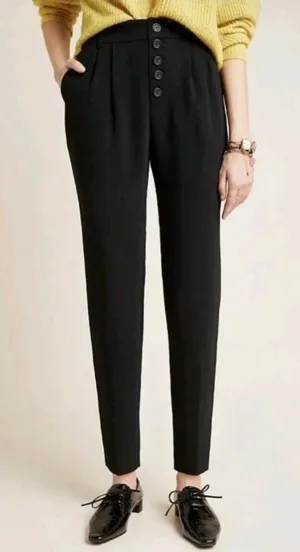 Anthropologie Sasha Button Fly Pockets High Rise Black Taper Women's Pants US 4 thumbnail 1