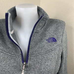 North Face Cresent Heathered Gray 1/4 Zip Women’s Sz M Pullover Purple Embroider thumbnail 4