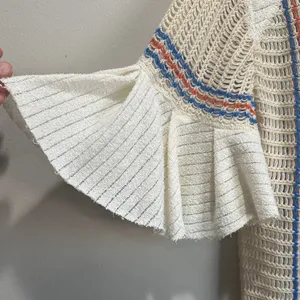 Free People Cream Knit Cropped Top with Blue and Orange Stripes thumbnail 7
