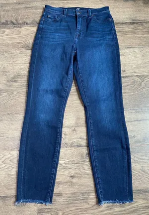 EUC Womens 7 for all mankind the high waist‎ ankle skinny jeans raw hem size 28 thumbnail 1