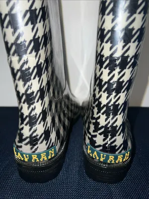 Lauren Ralph Lauren Black and White Houndstooth Knee-High Rain Boots Size 8B thumbnail 4