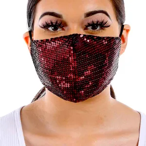 Burgundy Sequin Face Mask Red thumbnail 1
