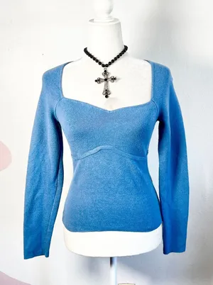 Abercrombie & Fitch Babydoll Long Sleeve Top‎ Sz XS Blue Bella Swan 2000s Style thumbnail 1