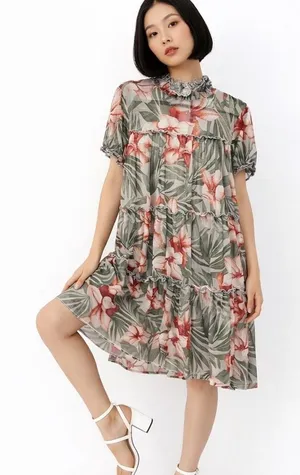 Kate & Lily Coquette‎ Floral Midi Dress Ruffled High Neck Women 6 Fairy Romantic thumbnail 1