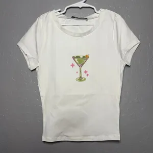 Princess Polly Martini Time Graphic Baby Tee White Size US 2 thumbnail 1