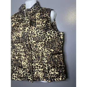 Charter Club Vest Womens Petite Medium Brown Leopard Print Quilted Puffer Zip thumbnail 4