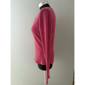 Pilcro Anthropologie Thermal Shirt Size L Pink Waffle Knit V-Neck thumbnail 2
