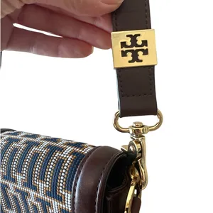 Tory Burch Mini Crossbody‎ Navy Brown Logo Jacquard Lock Bag thumbnail 8